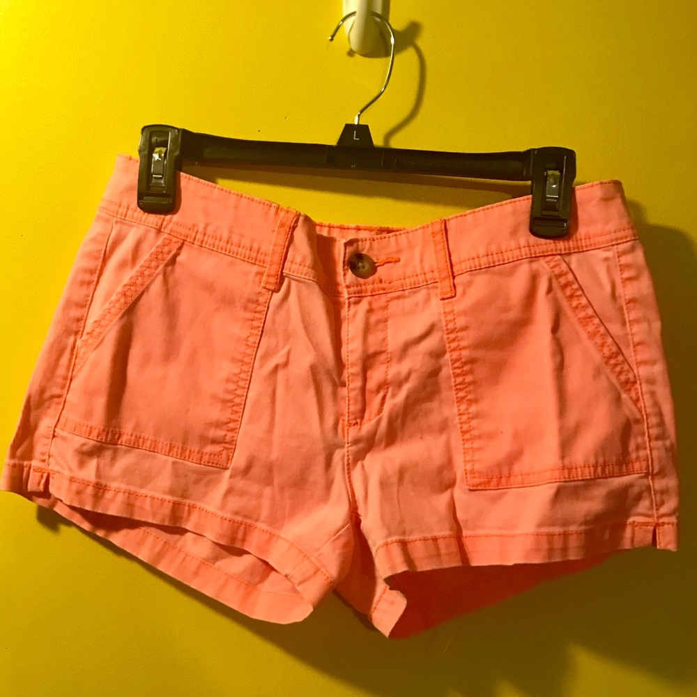 Neon Peach Denim Shorts